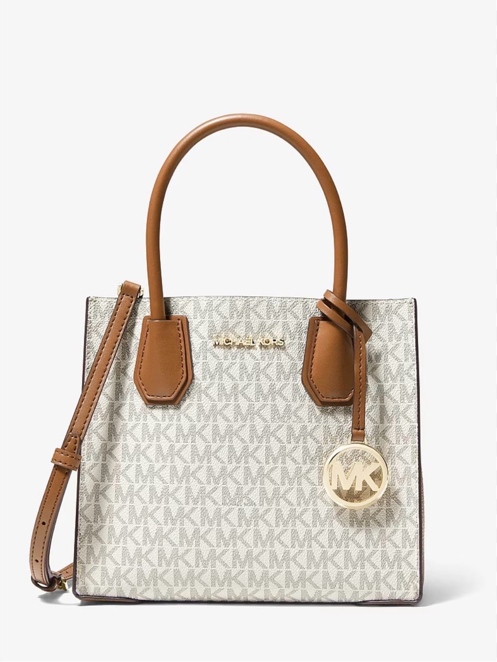 Michael Kors Cream Signature Mercer Logo and Leather Accordion Crossbody Bag